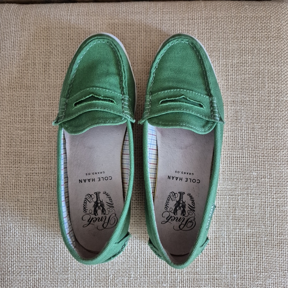 Cole Haan Penny Loafers Green Canvas Pinch Maine Classic Grand.OS Womens Sz 5.5 - Picture 8 of 13